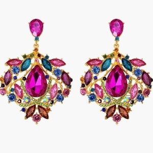 4” Big Fuchsia Rhinestone Pageant Earrings